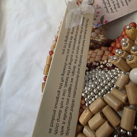 New w/ flaws Made In India Beaded Hand-Sewn Handbag Natural Boho Vacation Beach - Picture 8 of 12